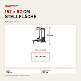 Maßbild Titanium Strength Elite Series Lat Pulldown and Seated Row: Stellfläche 152 × 82 cm, Höhe 215 cm