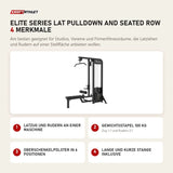 Titanium Strength Elite Series Lat Pulldown and Seated Row mit 4 Merkmalen: Latzug und Rudern an einer Maschine, Gewichtsstapel 100 kg, Oberschenkelpolster in 6 Positionen, Lange und kurze Stange inklusive