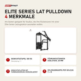 Titanium Strength Elite Series Lat Pulldown mit 4 Merkmalen: Gewichtsstapel 100 kg, Führungsstangen Edelstahl 25 mm, Gewichtsplatten mit Farbmarkierung Grün/Gelb/Rot, Nylonummantelter Seilzug 7 × 19