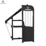 Titanium Strength Elite Series Lat Pulldown – Schrägansicht von hinten mit Gewichtsturm und Hebelarm