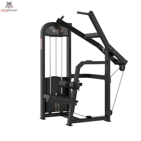 Titanium Strength Elite Series Lat Pulldown – Schrägansicht mit Hebelarm, Sitz und Oberschenkelpolster