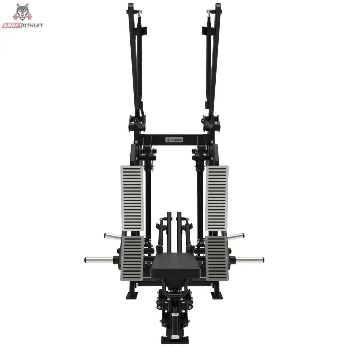 Titanium Strength Elite Series Latzug und Ruderzug IsoLateral Combo – Rückansicht mit zwei Gewichtsstapeln und Mittelsäule