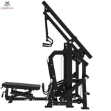 Titanium Strength Elite Series Latzug und Ruderzug IsoLateral Combo – Seitenansicht mit Liegebank, Ruderhebel und Latzugarm