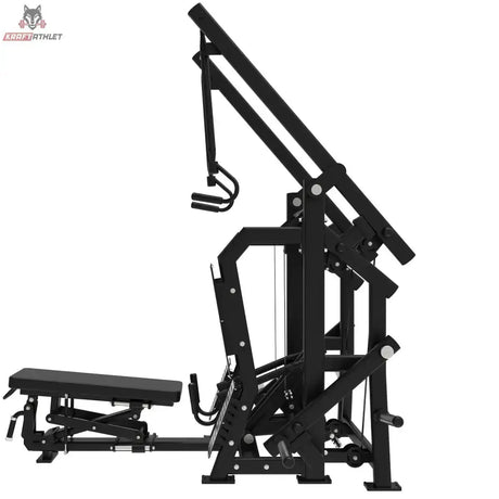 Titanium Strength Elite Series Latzug und Ruderzug IsoLateral Combo – Seitenansicht mit Liegebank, Ruderhebel und Latzugarm