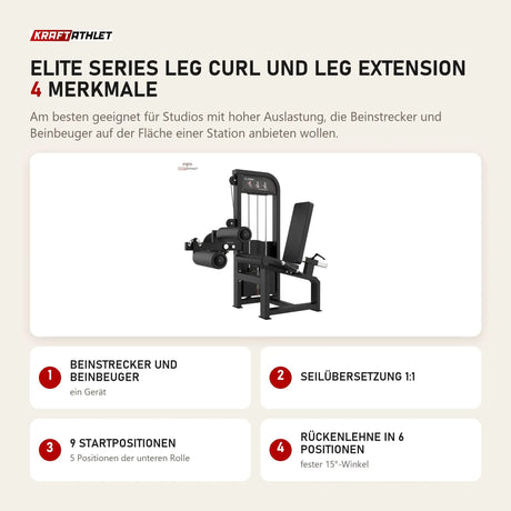 Titanium Strength Elite Series Leg Curl und Leg Extension mit 4 Merkmalen: Beinstrecker und Beinbeuger, Seilübersetzung 1:1, 9 Startpositionen, Rückenlehne in 6 Positionen