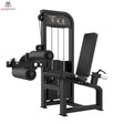 Titanium Strength Elite Series Leg Curl und Leg Extension – Schrägansicht mit Beinpolstern, Sitz und Gewichtsturm