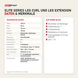 Technische Daten und Merkmale von Titanium Strength Elite Series Leg Curl und Leg Extension als Tabelle