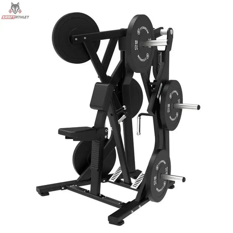 Titanium Strength Elite Series Low Row in Schrägansicht, mit Hantelscheiben beladen und schwarzem Rahmen