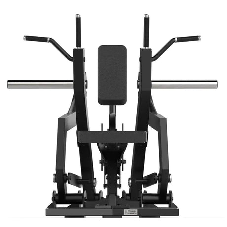 Titanium Strength Elite Series Multi-Grip IsoLateral Rudergerät in Schwarz, Frontansicht mit Brustpolster und Mehrfachgriffen