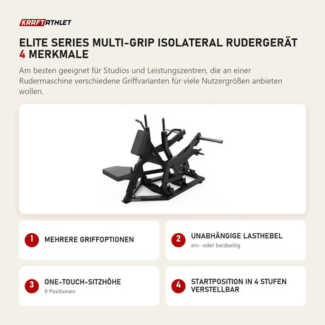 Titanium Strength Elite Series Multi-Grip IsoLateral Rudergerät mit 4 Merkmalen: Mehrere Griffoptionen, Unabhängige Lasthebel, One-Touch-Sitzhöhe, Startposition in 4 Stufen verstellbar