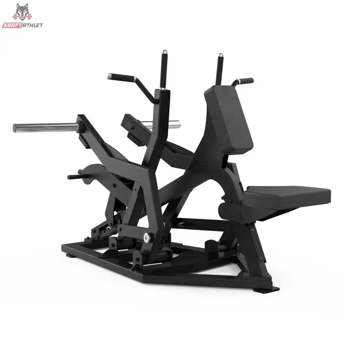 Titanium Strength Elite Series Multi-Grip IsoLateral Rudergerät in Schwarz, Schrägansicht von hinten mit Scheibenaufnahmen