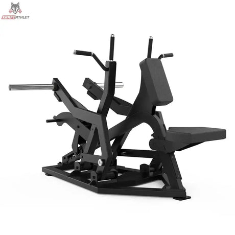 Titanium Strength Elite Series Multi-Grip IsoLateral Rudergerät in Schwarz, Schrägansicht von hinten mit Scheibenaufnahmen