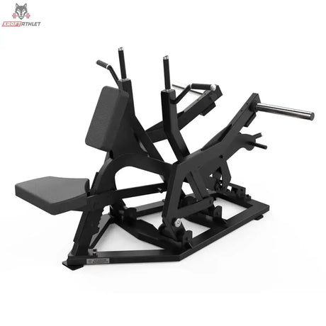 Titanium Strength Elite Series Multi-Grip IsoLateral Rudergerät in Schwarz, Schrägansicht mit Brustpolster und Griffen