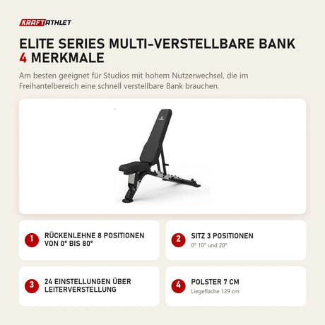Titanium Strength Elite Series Multi-Verstellbare Bank mit 4 Merkmalen: Rückenlehne 8 Positionen von 0° bis 80°, Sitz 3 Positionen, 24 Einstellungen über Leiterverstellung, Polster 7 cm