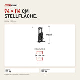 Maßbild Titanium Strength Elite Series Multiflight: Stellfläche 74 × 114 cm, Höhe 195 cm