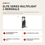 Titanium Strength Elite Series Multiflight mit 4 Merkmalen: Gelenkarme für viele Übungswinkel, 15 Höheneinstellungen, Armwinkel in Positionen -1 bis 6, Einseitig oder beidseitig trainierbar