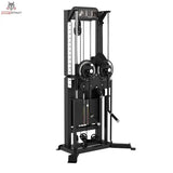 Titanium Strength Elite Series Multiflight – Schrägansicht mit zwei Seilzügen und Gewichtsturm
