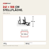 Maßbild Titanium Strength Elite Series Multipositions-Olympiabank: Stellfläche 241 × 188 cm, Höhe 142 cm
