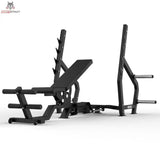 Titanium Strength Elite Series Multipositions-Olympiabank: Seitenansicht mit geneigter Lehne und Hantelständern