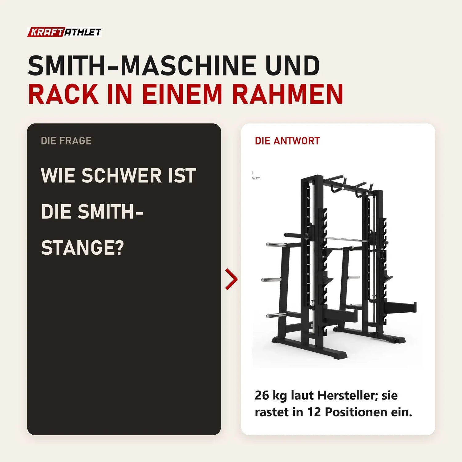Frage und Antwort zu Titanium Strength Elite Series Multipower Smith Machine + Rack Plus: Wie schwer ist die Smith-Stange?