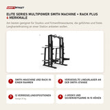 Titanium Strength Elite Series Multipower Smith Machine + Rack Plus mit 4 Merkmalen: Smith-Maschine und Rack in einem Rahmen, Versiegelte Linearlager an der Smith-Stange, 12 Verriegelungspositionen, J-Hooks und Sicherheitsarme in 15 Höhen