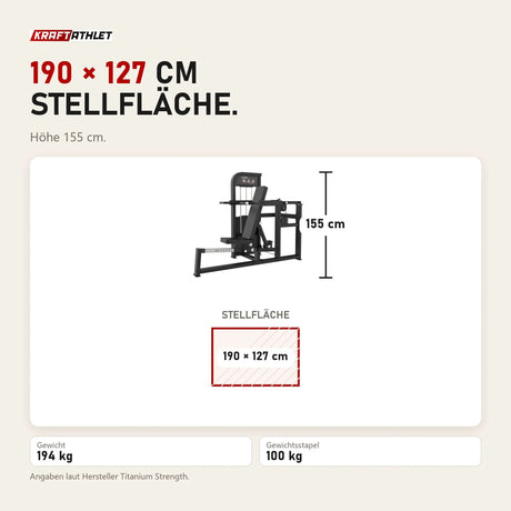 Maßbild Titanium Strength Elite Series Multipress 3 Funktionen: Stellfläche 190 × 127 cm, Höhe 155 cm