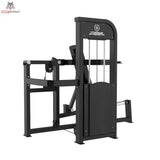 Titanium Strength Elite Series Multipress 3 Funktionen – Schrägansicht von hinten mit Gewichtsturm und Griffbügeln