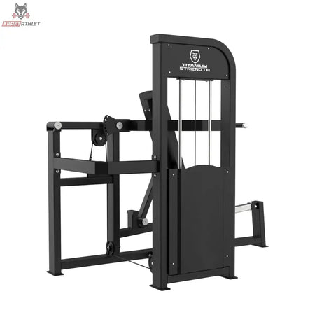 Titanium Strength Elite Series Multipress 3 Funktionen – Schrägansicht von hinten mit Gewichtsturm und Griffbügeln