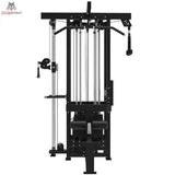 Titanium Strength Elite Series Multistation 4 Stationen in Schwarz, Frontansicht mit Latzug und Gewichtsstapeln