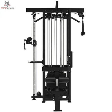 Titanium Strength Elite Series Multistation 4 Stationen in Schwarz, Frontansicht mit Latzug und Gewichtsstapeln
