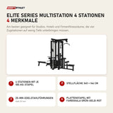 Titanium Strength Elite Series Multistation 4 Stationen mit 4 Merkmalen: 4 Stationen mit je 100-kg-Stapel, Stellfläche 345 × 146 cm, 25-mm-Edelstahlführungen, Plattenstapel mit Farbskala grün-gelb-rot