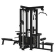Titanium Strength Elite Series Multistation 4 Stationen in Schwarz, Schrägansicht mit Bänken und Kabelzügen