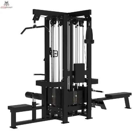 Titanium Strength Elite Series Multistation 4 Stationen in Schwarz, Schrägansicht von rechts mit Beinstrecker