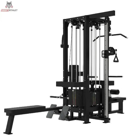 Titanium Strength Elite Series Multistation 4 Stationen in Schwarz, Seitenansicht mit Ruderbank