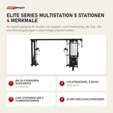 Titanium Strength Elite Series Multistation 5 Stationen mit 4 Merkmalen: Bis zu 5 Personen gleichzeitig, 5 Plattenstapel à 100 kg, 2 Dip-Stationen und 2 Klimmzugstangen, 25-mm-Edelstahlführungen