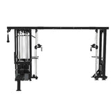 Titanium Strength Elite Series Multistation 5 Stationen in Schwarz, Rückansicht mit Gewichtsstapeln und Kabelzugsäulen