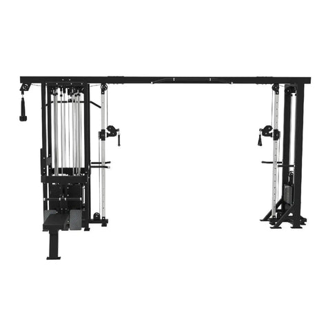 Titanium Strength Elite Series Multistation 5 Stationen in Schwarz, Rückansicht mit Gewichtsstapeln und Kabelzugsäulen