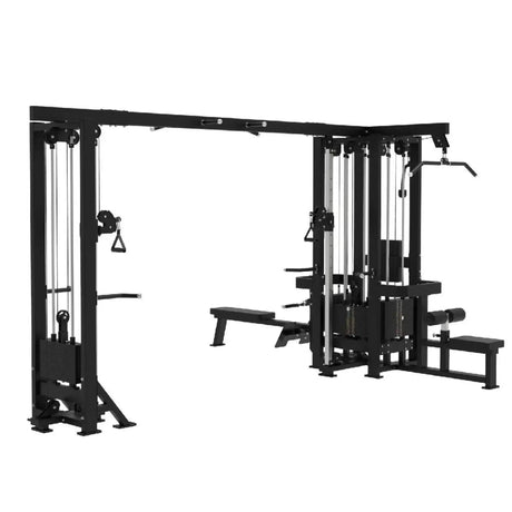 Titanium Strength Elite Series Multistation 5 Stationen in Schwarz, Schrägansicht von rechts mit Beinstrecker und Sitzbänken