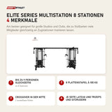Titanium Strength Elite Series Multistation 8 Stationen mit 4 Merkmalen: Bis zu 9 Personen gleichzeitig, 8 Plattenstapel à 100 kg, Crossover in der Mitte, Je Seite Latzug und Trizeps und Sitzrudern
