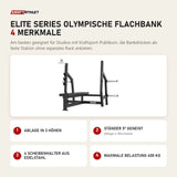 Titanium Strength Elite Series Olympische Flachbank mit 4 Merkmalen: Ablage in 3 Höhen, Ständer 5° geneigt, 4 Scheibenhalter aus Edelstahl, Maximale Belastung 400 kg