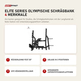 Titanium Strength Elite Series Olympische Schrägbank mit 4 Merkmalen: Rückenlehne fest 30°, Ablage in 3 Positionen, Sitz höhenverstellbar, Integrierte Unterstützungsplattform