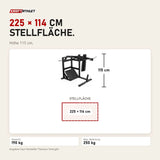 Maßbild Titanium Strength Elite Series Pendulum Hack Squat: Stellfläche 225 × 114 cm, Höhe 115 cm