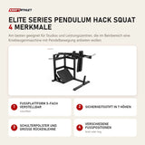 Titanium Strength Elite Series Pendulum Hack Squat mit 4 Merkmalen: Fußplattform 5-fach verstellbar, Sicherheitsstift in 7 Höhen, Schulterpolster und große Rückenlehne, Verschiedene Fußpositionen