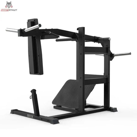 Titanium Strength Elite Series Pendulum Hack Squat in Schwarz, Seitenansicht mit Pendelarm und geneigter Fußplatte