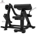 Titanium Strength Elite Series Plate Loaded Bicep Curl in Seitenansicht von rechts mit Sitz und Armpolster
