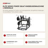 Titanium Strength Elite Series Power Squat Kniebeugenmaschine mit 4 Merkmalen: Doppelbeladung, Tiefe in 5 Stufen begrenzbar, Schwebendes Joch, Schulterpolster 3-fach höhenverstellbar