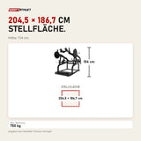 Maßbild Titanium Strength Elite Series Power Squat Pro Kniebeugenmaschine: Stellfläche 204,5 × 186,7 cm, Höhe 154 cm