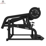 Titanium Strength Elite Series Power Squat Pro Kniebeugenmaschine in Schwarz, Seitenansicht von links mit Scheibe