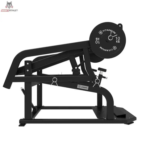 Titanium Strength Elite Series Power Squat Pro Kniebeugenmaschine in Schwarz, Seitenansicht von links mit Scheibe
