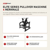 Titanium Strength Elite Series Pullover Maschine mit 4 Merkmalen: Pullover-Bewegung, Sitz höhenverstellbar, Enger Griff ohne Ellbogenstütze, Breiter Griff mit Ellbogenstütze